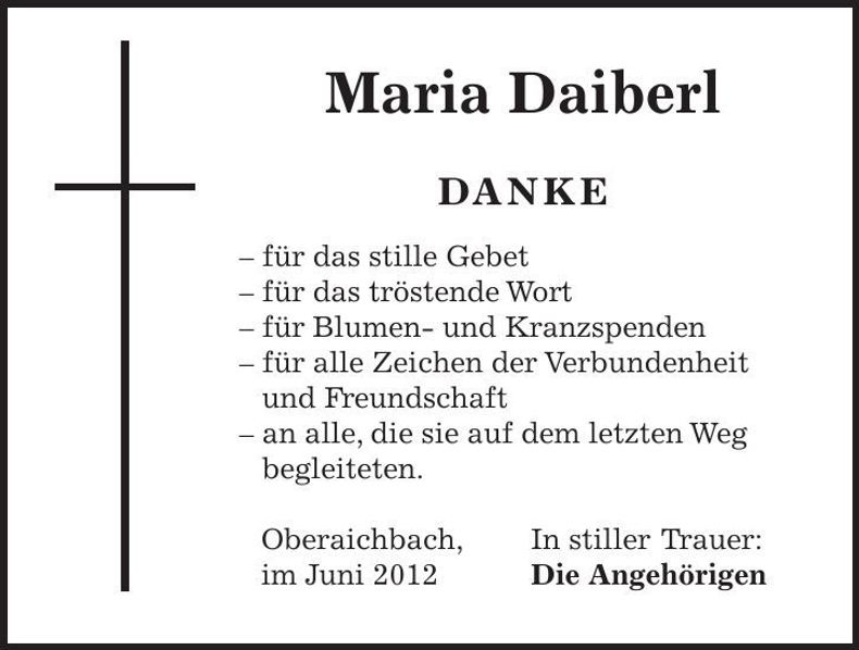 Traueranzeige Maria Daiberl