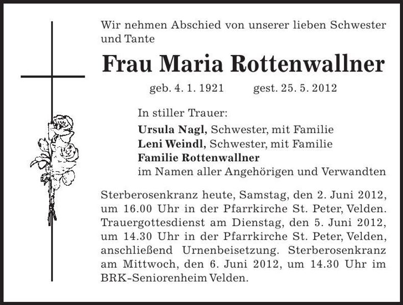 Traueranzeige Maria Rottenwallner