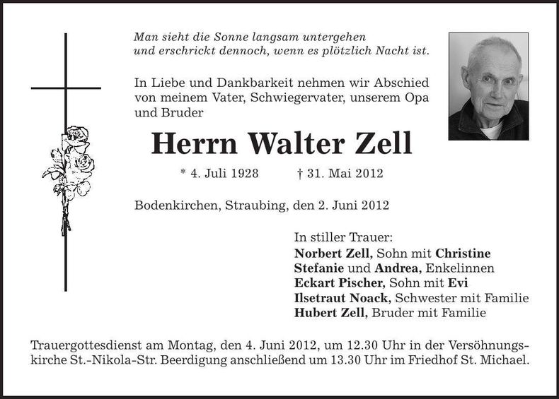 Traueranzeige Walter Zell
