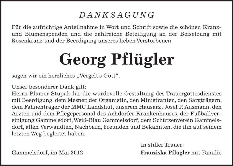 Traueranzeige Georg Pflügler