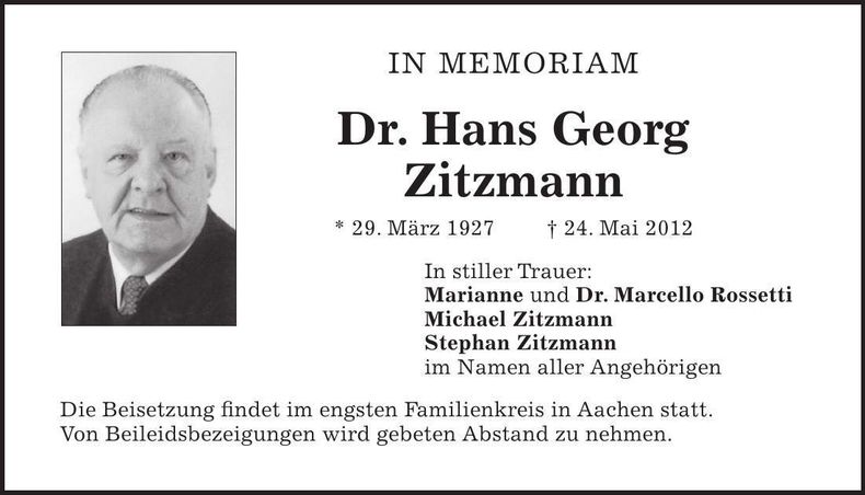 Traueranzeige Hans Georg Zitzmann