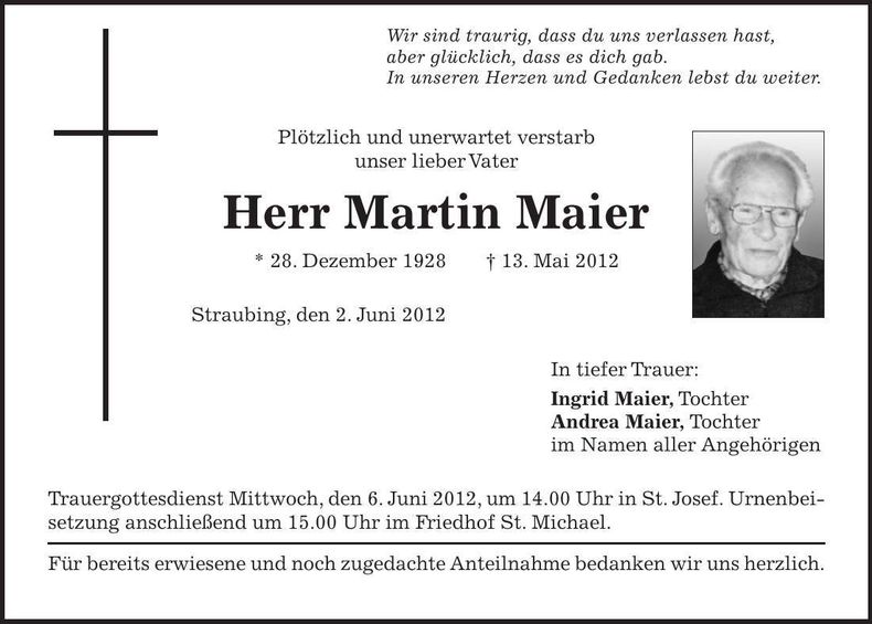 Traueranzeige Martin Maier