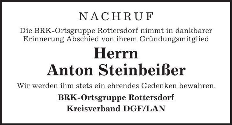 Traueranzeige Anton Steinbeißer