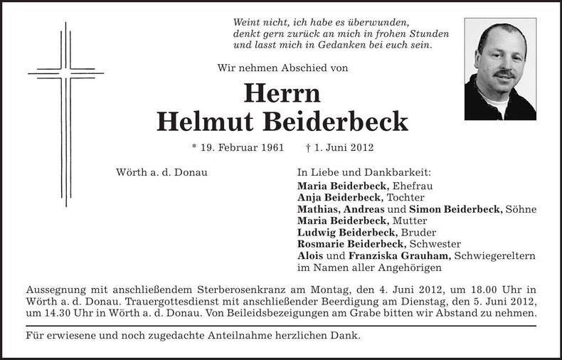 Traueranzeige Helmut Beiderbeck