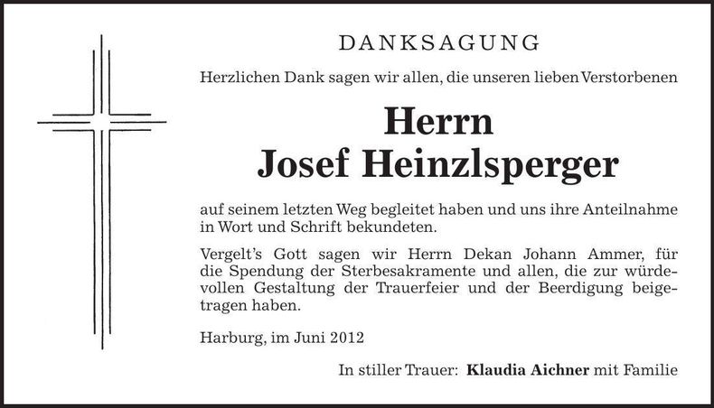Traueranzeige Josef Heinzlsperger