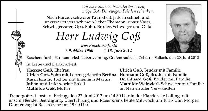 Traueranzeige Ludwig Goß