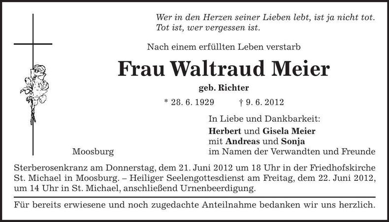 Traueranzeige Waltraud Meier