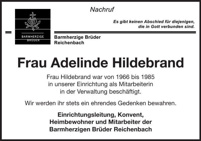 Traueranzeige Adelinde Hildebrand