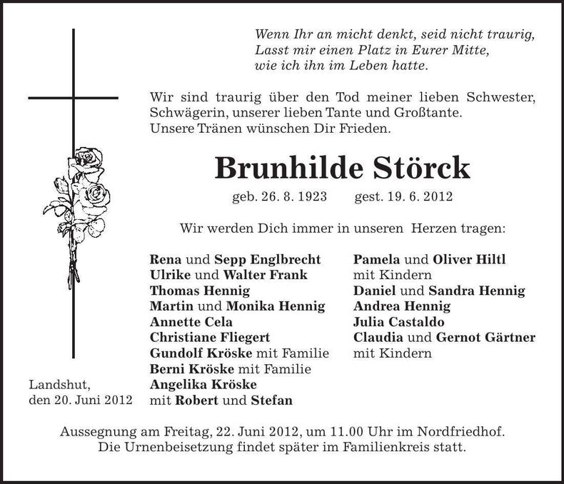 Traueranzeige Brunhilde Störck