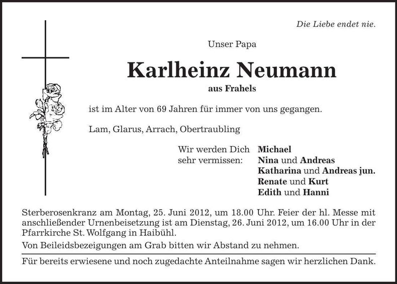Traueranzeige Karlheinz Neumann