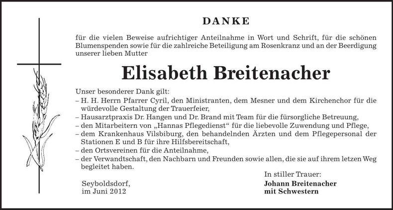 Traueranzeige Elisabeth Breitenacher
