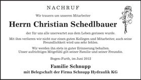 Traueranzeige Christian Schedlbauer