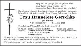 Traueranzeige Hannelore Gerschke