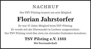 Traueranzeige Florian Jahrstorfer