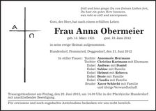 Traueranzeige Anna Obermeier