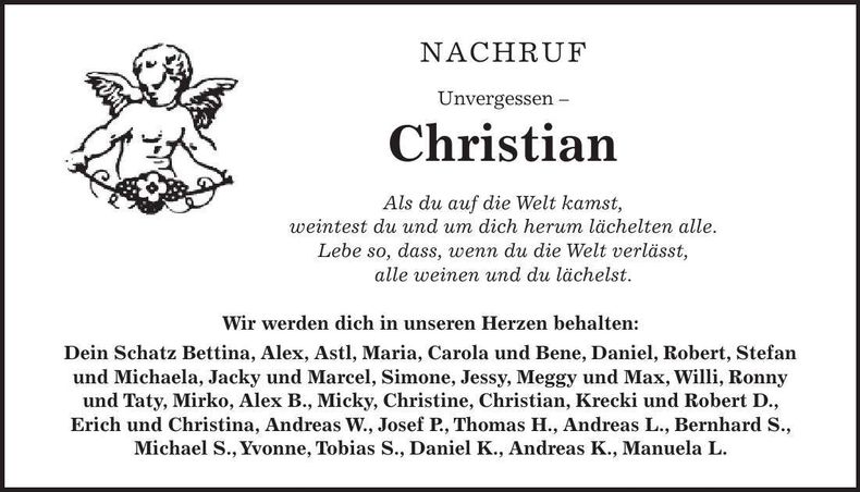 Traueranzeige Christian Schedlbauer