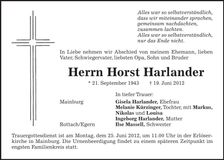 Traueranzeige Horst Harlander