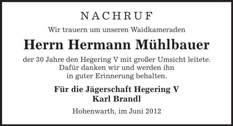 Traueranzeige Franz Pfeffer