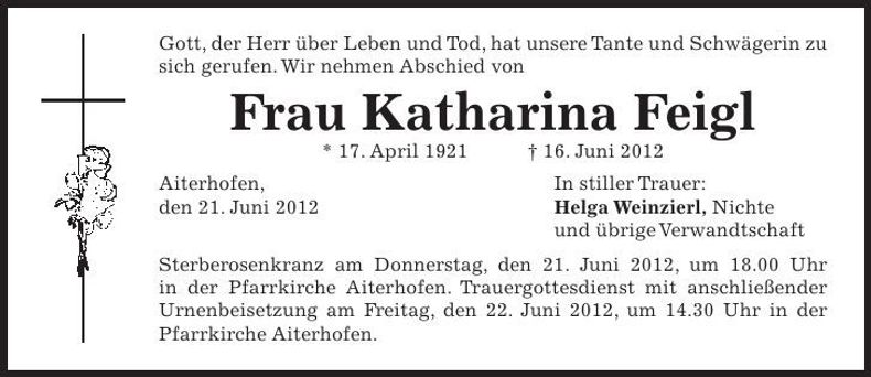 Traueranzeige Katharina Feigl