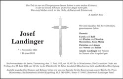 Traueranzeige Josef Landinger