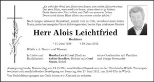 Traueranzeige Alois Leichtfried