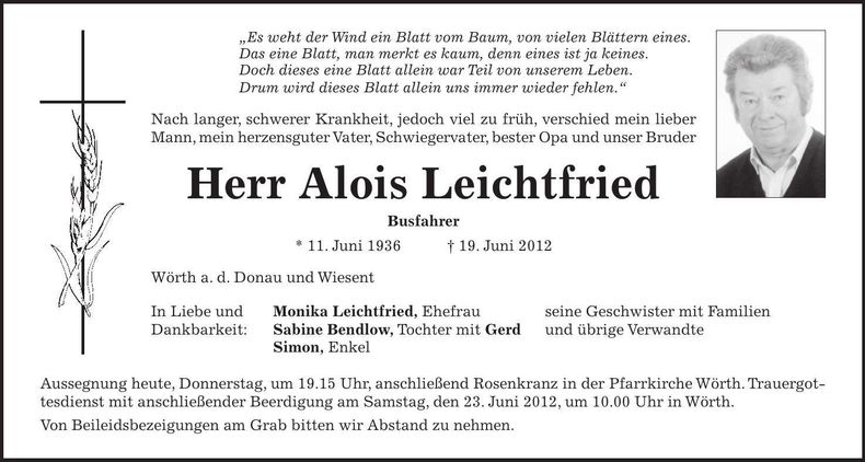 Traueranzeige Alois Leichtfried