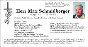 Traueranzeige Max Schmidberger
