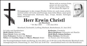 Traueranzeige Erwin Christl