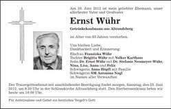 Traueranzeige Ernst Wühr