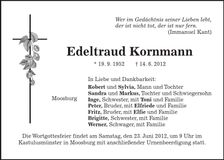 Traueranzeige Edeltraud Kornmann