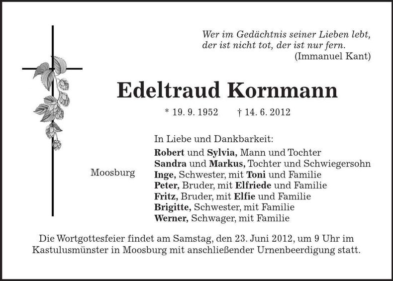 Traueranzeige Edeltraud Kornmann