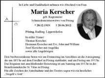 Traueranzeige Maria Kerscher