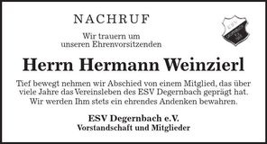Traueranzeige Hermann Weinzierl