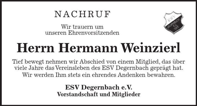 Traueranzeige Hermann Weinzierl