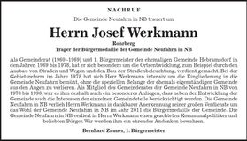 Traueranzeige Josef Werkmann