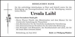 Traueranzeige Ursula Laibl