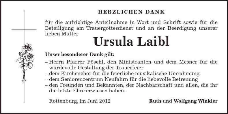 Traueranzeige Ursula Laibl