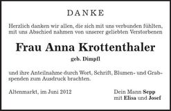 Traueranzeige Anna Krottenthaler