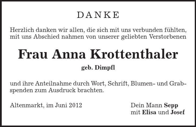 Traueranzeige Anna Krottenthaler