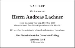 Traueranzeige Andreas Lachner