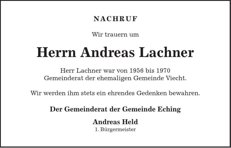 Traueranzeige Andreas Lachner