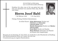Traueranzeige Josef Babl
