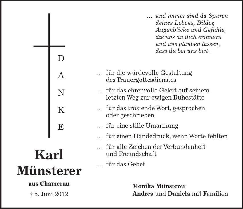Traueranzeige Karl Münsterer