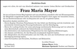 Traueranzeige Maria Mayer
