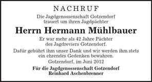 Traueranzeige Hermann Mühlbauer