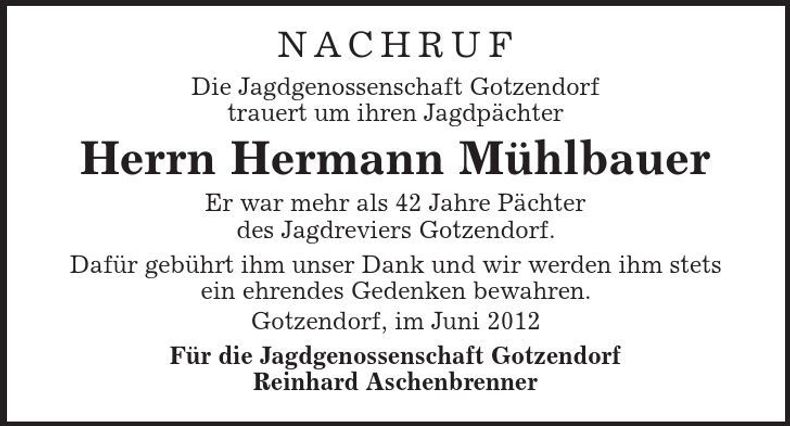 Traueranzeige Hermann Mühlbauer