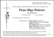 Traueranzeige Olga Stürzer