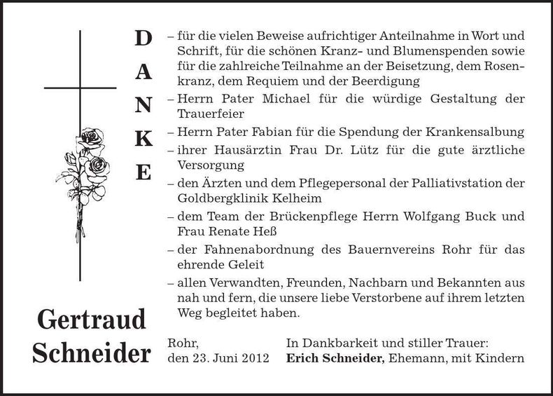 Traueranzeige Getraud Schneider
