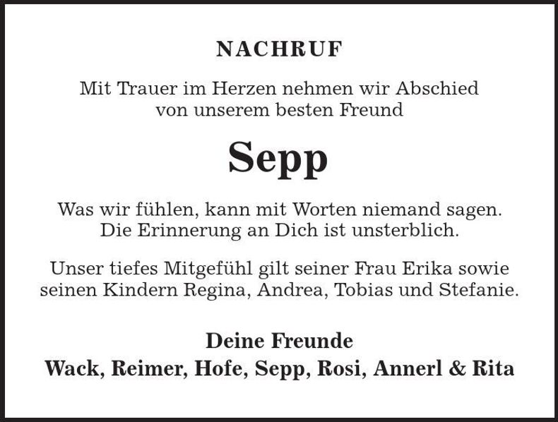 Traueranzeige Sepp Schmeisser