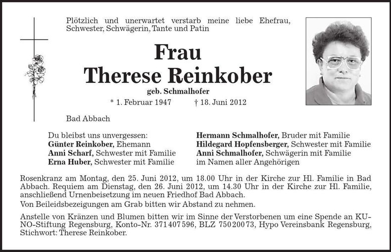 Traueranzeige Therese Reinkober